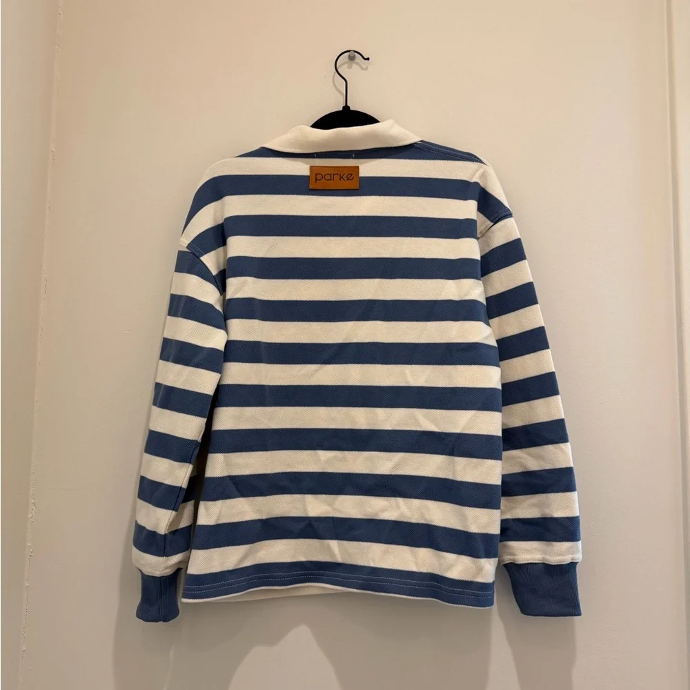 Parke Women's Blue and White Striped Crew Neck Sweater - Picture 3 of 4